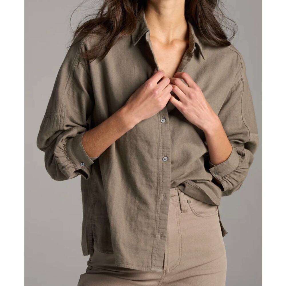 NWT Rowan Joan Top Sparrow Light Brown Button Down Large
